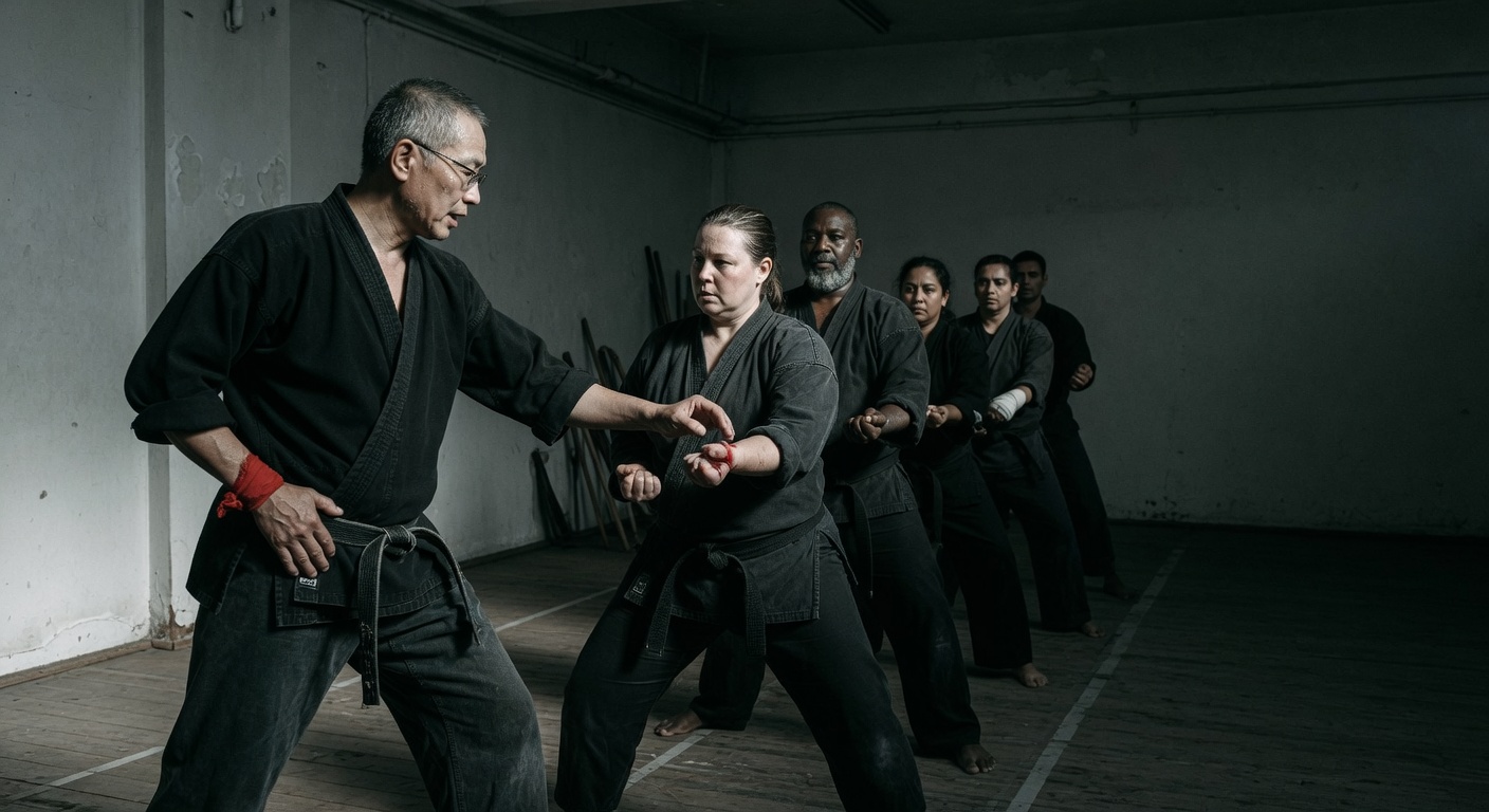 An instructor guiding practitioners during training.
